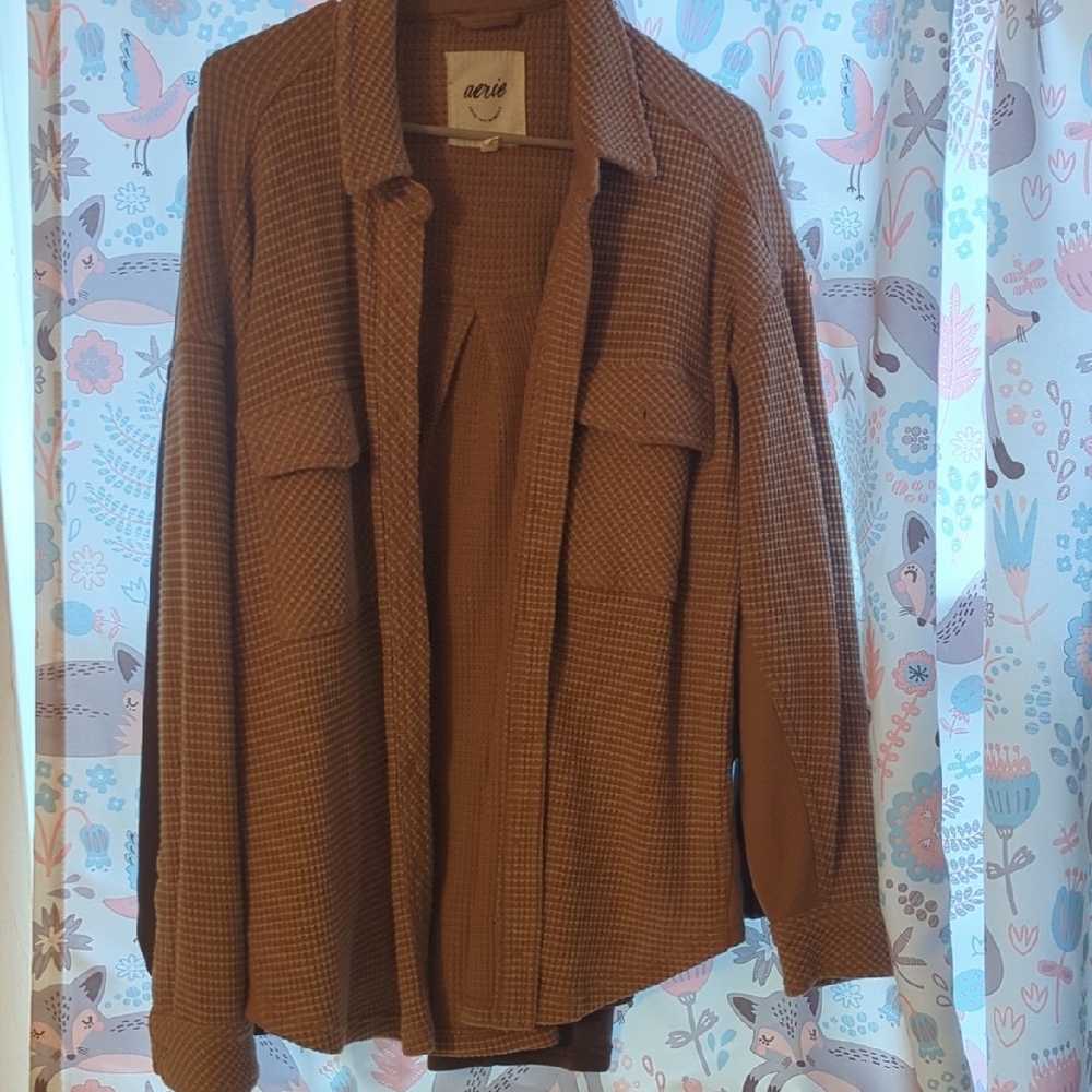 Aerie Women's Cocoa Soft Waffle Oversized Button-Up Shirt